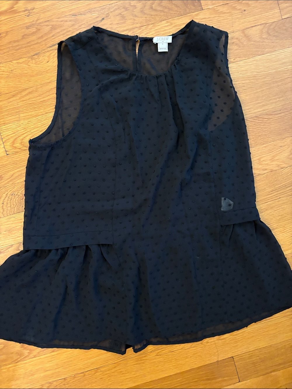 J. Crew Black Swiss Dot Sleeveless Peplum Blouse